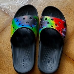 Rainbow Crocs Comfort Slides Size Junior 6